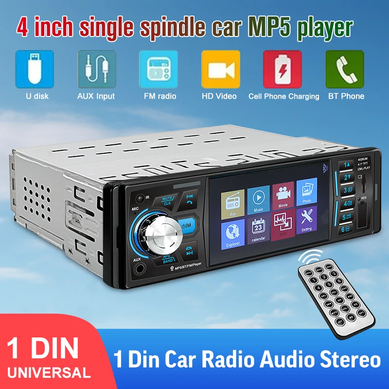 Ahoudy 1 Din Autoradio Stereo Bluetooth Player Audio Fm Aux Input Ricevitore Sd Tf Usb Multimedia Autoradio Player