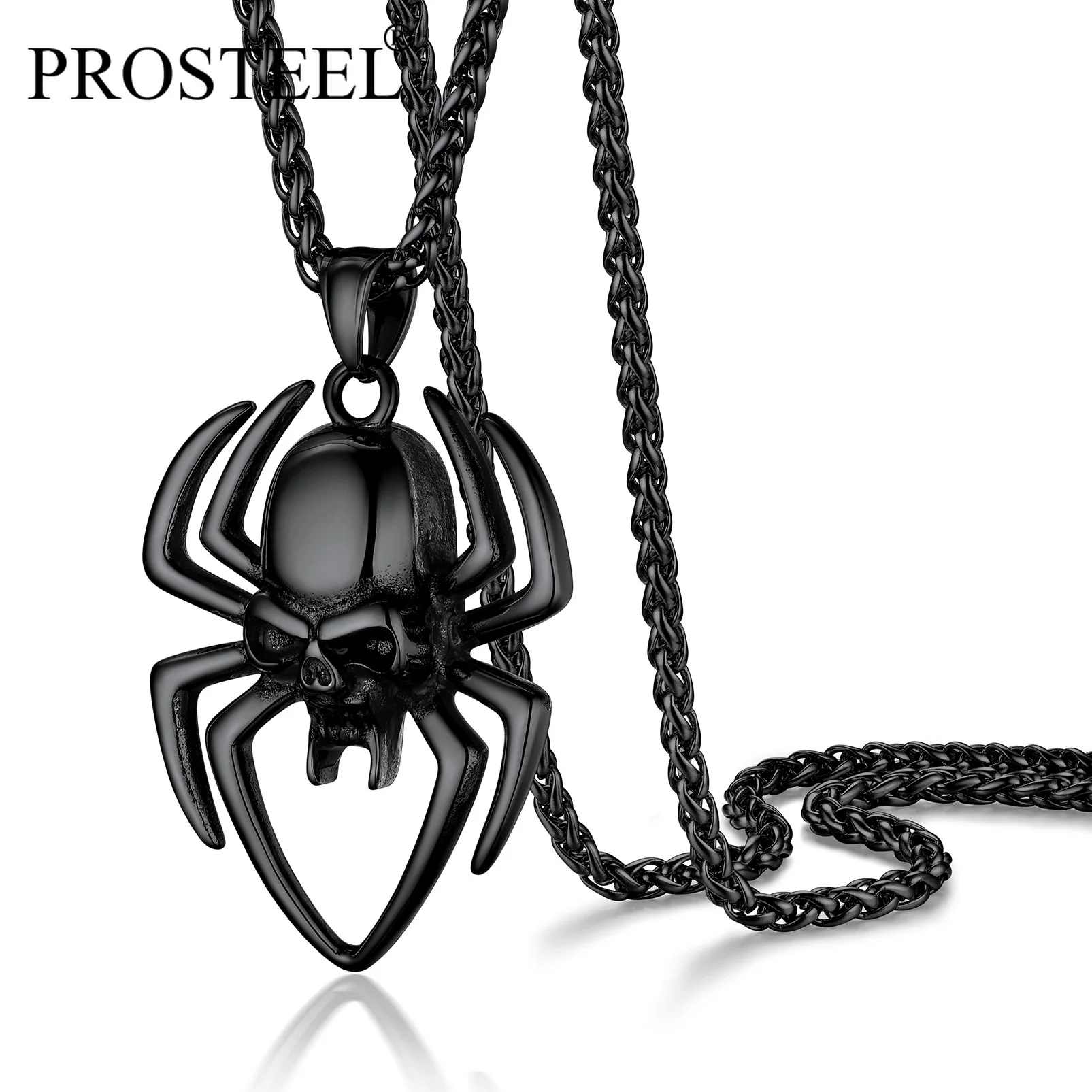 

PROSTEEL Skull Spider Vintage Animal Pendant Halloween Party Men Necklace Adjustable Link Chain Silver/18K Gold/Black Jewelry