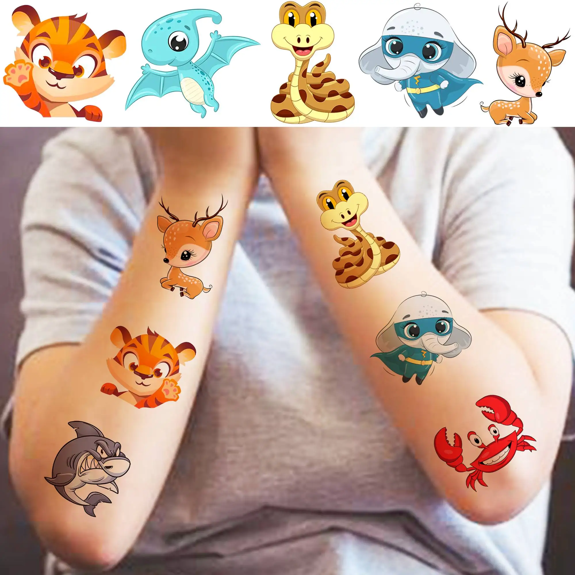 50 PCS 3D Cute Animals Temporary Tattoos For Men Women, Cartoon Animals Lion Dog Cat ZOO Fake Tattoo Sticker Kids Birthday Gifts 6