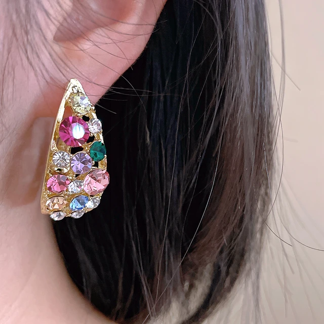 Pendientes De Gancho Con Cristal Rosa Y Circón - De Piedra, Para Mujer, En Color Plateado
