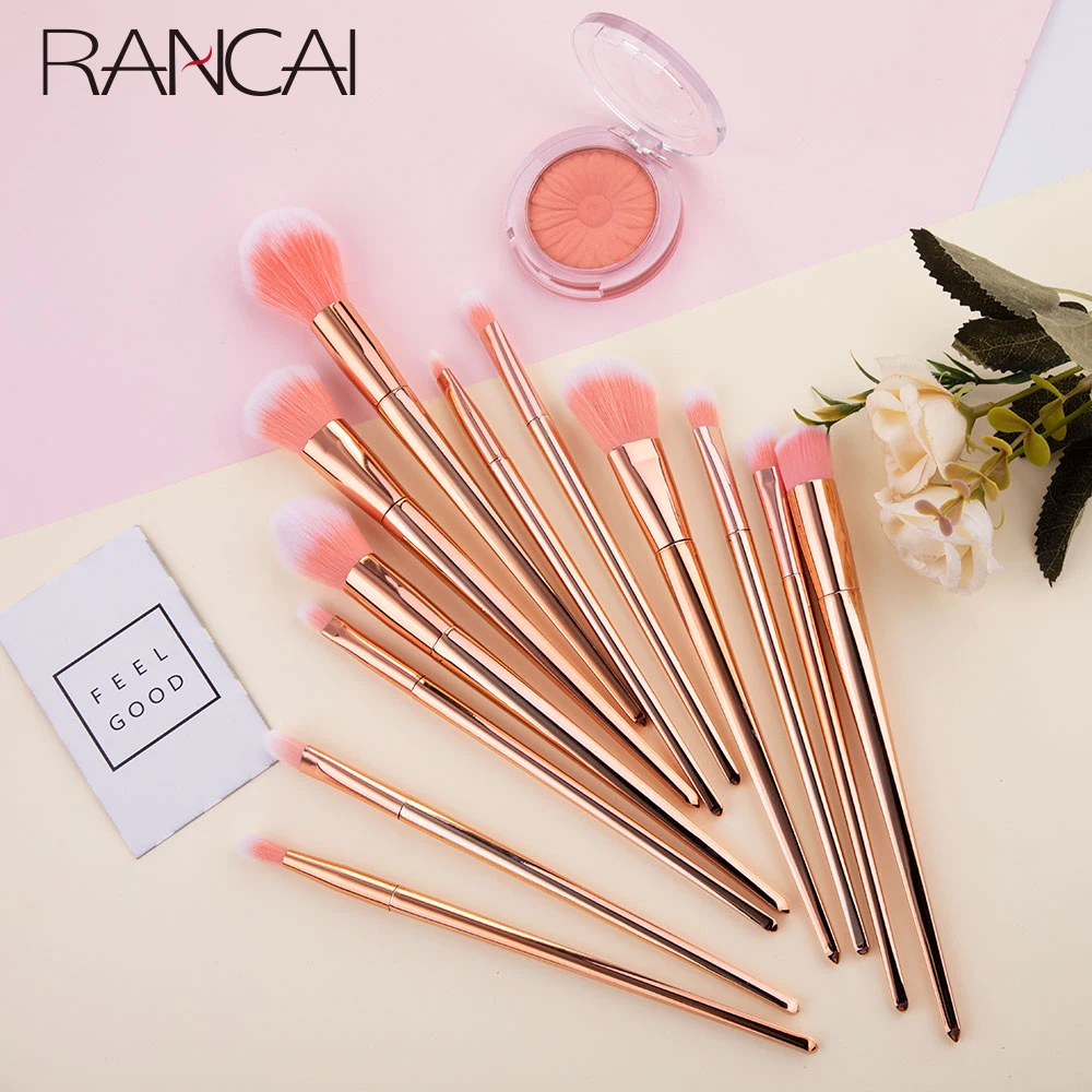 Set di 12 Pennelli per il Trucco: Pennello per Fondotinta in Polvere, Pennello per Blush, Pennello per Contouring, Correttore, Pennello per Occhi, Pennello per Sopracciglia, Strumenti Cosmetici
