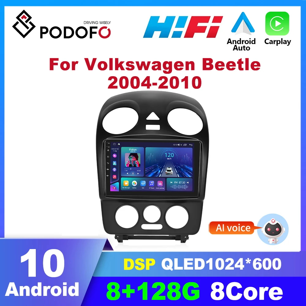 Podofo 2 Din Autoradio Android Per Volkswagen Beetle 2004-2010 2 Din Car Multimedia Player Audio Stereo Carplay Autoradio Gps