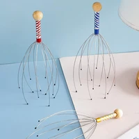 Masseur de tête de poulpe en acier inoxydable, 1 pièce, relaxant de tête gravé, griffe de Massage du cerveau, grattoir du cuir chevelu, soulage les démangeaisons, couleur aléatoire 1