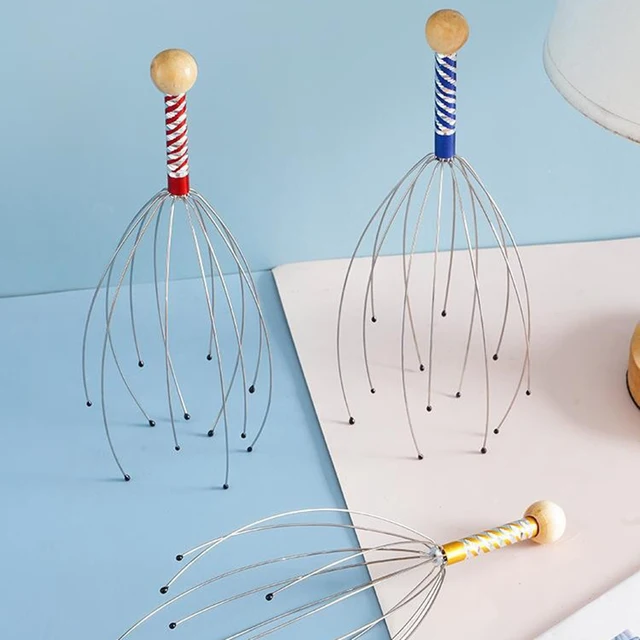 Masseur de tête de poulpe en acier inoxydable, 1 pièce, relaxant de tête gravé, griffe de Massage du cerveau, grattoir du cuir chevelu, soulage les démangeaisons, couleur aléatoire 1