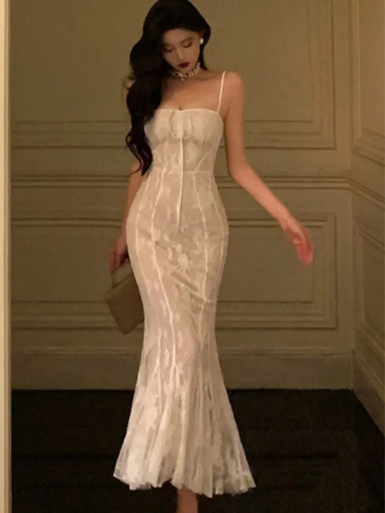 

Sexy Bodycon Lace Dresses for Women Spaghetti Strap Slim Mermaid Evening Party Dress Prom Robe Summer New Vestidos Mujer 2024