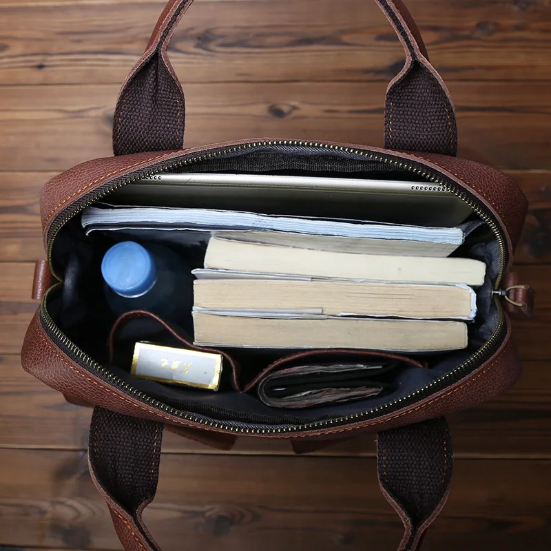 NZPJ New Retro Leather Men's Handbag Top Layer Cowhide Vertical Single Shoulder Messenger Bag Postman Briefcase Computer Bag