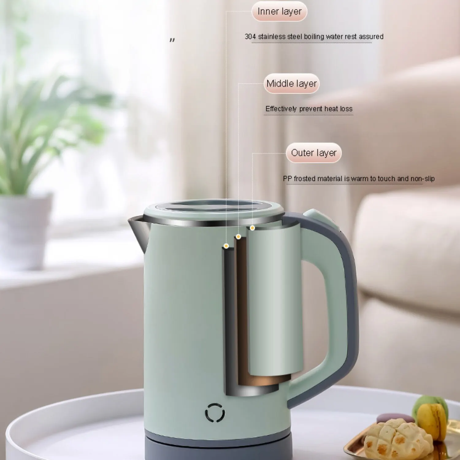 800ML Insulated Electric Kettle 304 Stainless Steel Kettle Reserved Automatic Power Off To Adjust Temperature 600w electric kettle