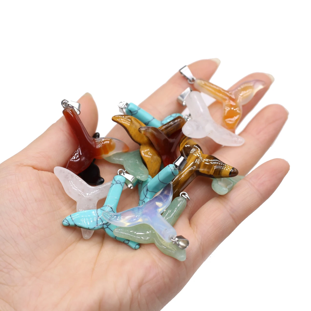 Natural Stone Whale Tail Pendant Random Color Send New Style for Jewelry Making DIY Necklace Women Gifts 3