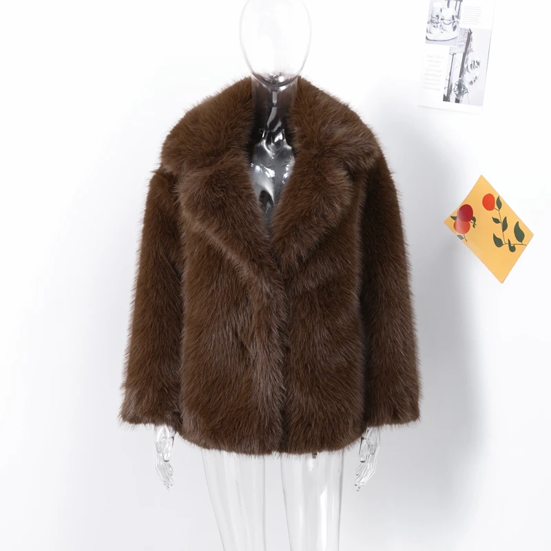 Luxury Women's Brown Faux Fur Coat Lapel Mid-Length Loose Imitation Plush Furry Buckle Overcoat Winter Lady Thick Warm Outwear 25 Luxury Women's Brown Faux Fur Coat Lapel Mid-Length Loose Imitation Plush Furry Buckle Overcoat Winter Lady Thick Warm Outwear
