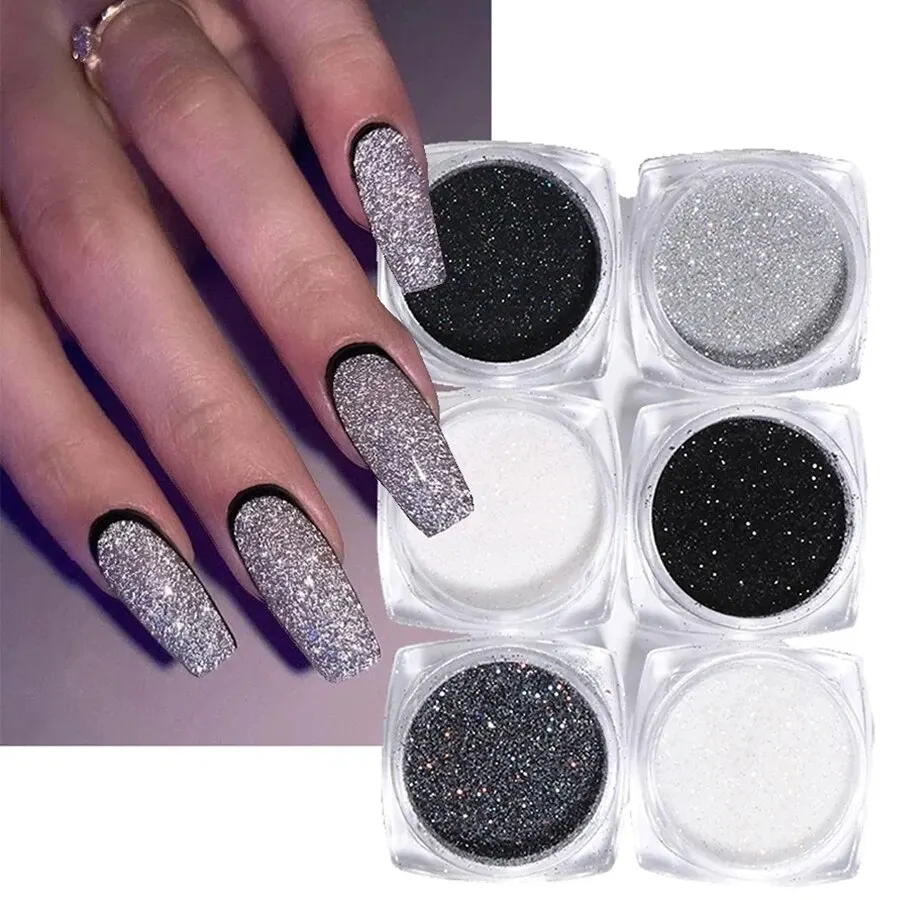 크리스마스 반짝이는 화이트 슈가 네일 파우더, 3D 코트 효과 안료, 스노우 캔디 글리터, 파인