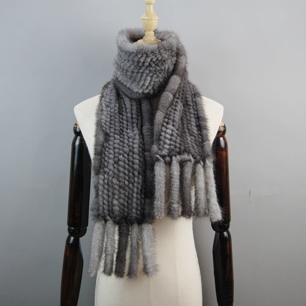 Women Winter Warm Real Mink Fur Scarf 100% Genuine Real Mink Fur Muffler Lady Fashion Quality Natural Real Mink Fur Knit Scarves 5