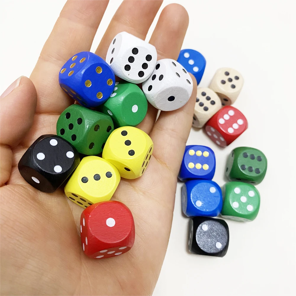 Dice Sets 50 pcs/set 16mm Wooden Point Cubes 6 Sided Colorful Dice for Board Games