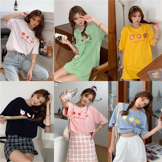 Kawaii Estilo Coreano All-match Solto T-shirt - Loja de Moda Kawaii