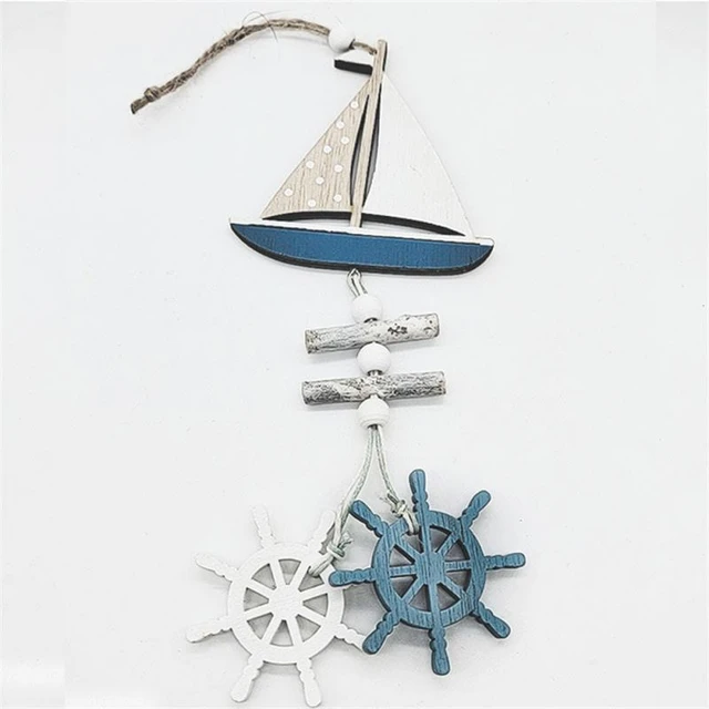 New Marine Style Wooden Pendant Crafts Small Fish Boat Wall