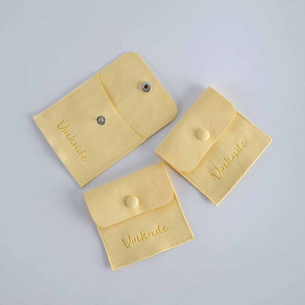 100 Custom Logo Faux Suede Jewellery Pouch Swede Jewelry Rings Earrings Packaging Bags Microfiber Leather Gift Bag With a Snap