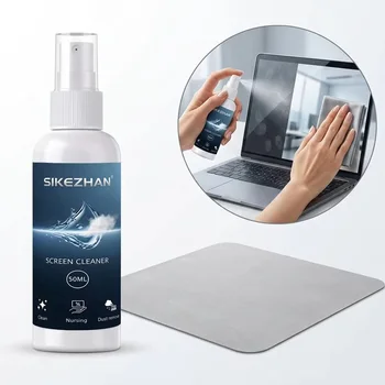 SIKEZHAN Screen Cleaner Spray 50ml Kit with Microfiber Cloth,Streak Free Anti Static Safe Liquid for Phone TV LCD Monitor Laptop 1