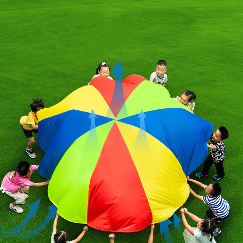 2M/6M Diameter Kids Outdoor Teamwork Game Prop Rainbow Parachute Toys Jump Bag Bounce Play Mat School Activity Puzzle Game 6