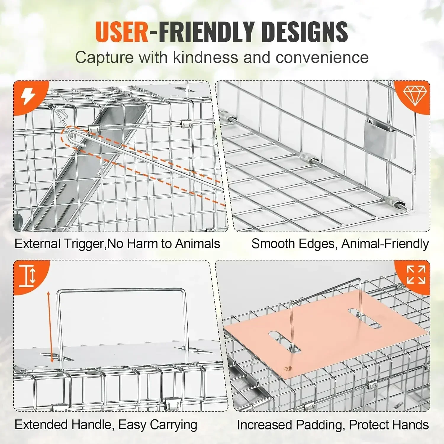 Folding Animal Trap with Handle for Small Rabbits Groundhogs,Live Animal Cage Trap,24" x 8" x 8" Humane Cat Trap Galvanized Iron