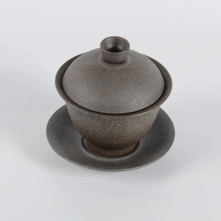 Stoneware Gaiwan Handmade Japanese Style Pu-Erh Black Tea Tea Bowl Chinese Retro Black Porcelain Ceramic Maker