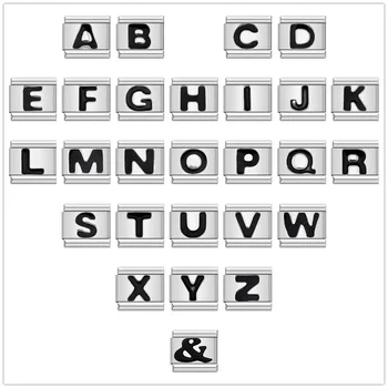 Hapiship 원래 데이지 블랙 26 글자 A-Z 이탈리아어 링크 매력 9 미리메터 스테인레스 스틸 팔찌 보석 DIY 만들기 DJ006