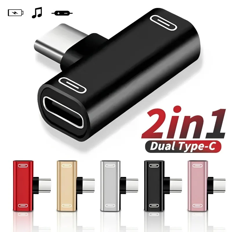 2/1PCS USB C Splitter Type C Male To Dual Type Female Adapter 2IN1 Headphone Charger Converter for Phone Headphone TypeC Port