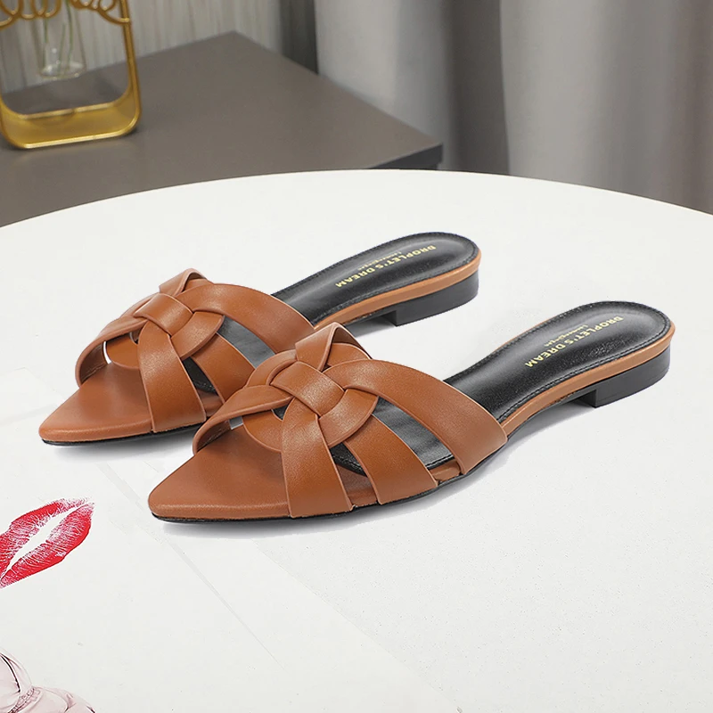 2024 Tendency Women's Slippers Luxury Brand Quality Casual Flat Heel Slippers Slides Roman Ladies Elegant Office Slippers Black