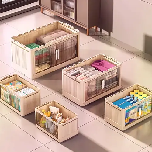 Large Capacity Organizer Cabinet Double Door Open Storage Box with Lid Wheels Stackable Foldable Snacks Sorting Wardrobe Bins - Image 6