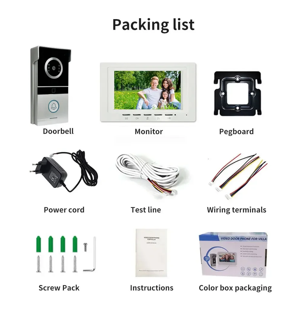 ANJIELO 7 Inch Metal Doorbell Video Intercom System for Home RFID Card Unlock V