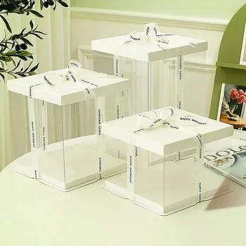 Scatola per imballaggio per torta di compleanno Scatola per imballaggio trasparente Confezione per torta di compleanno Confezione regalo Scatola grande in plastica Decorazione per scatola da imballaggio per panetteria