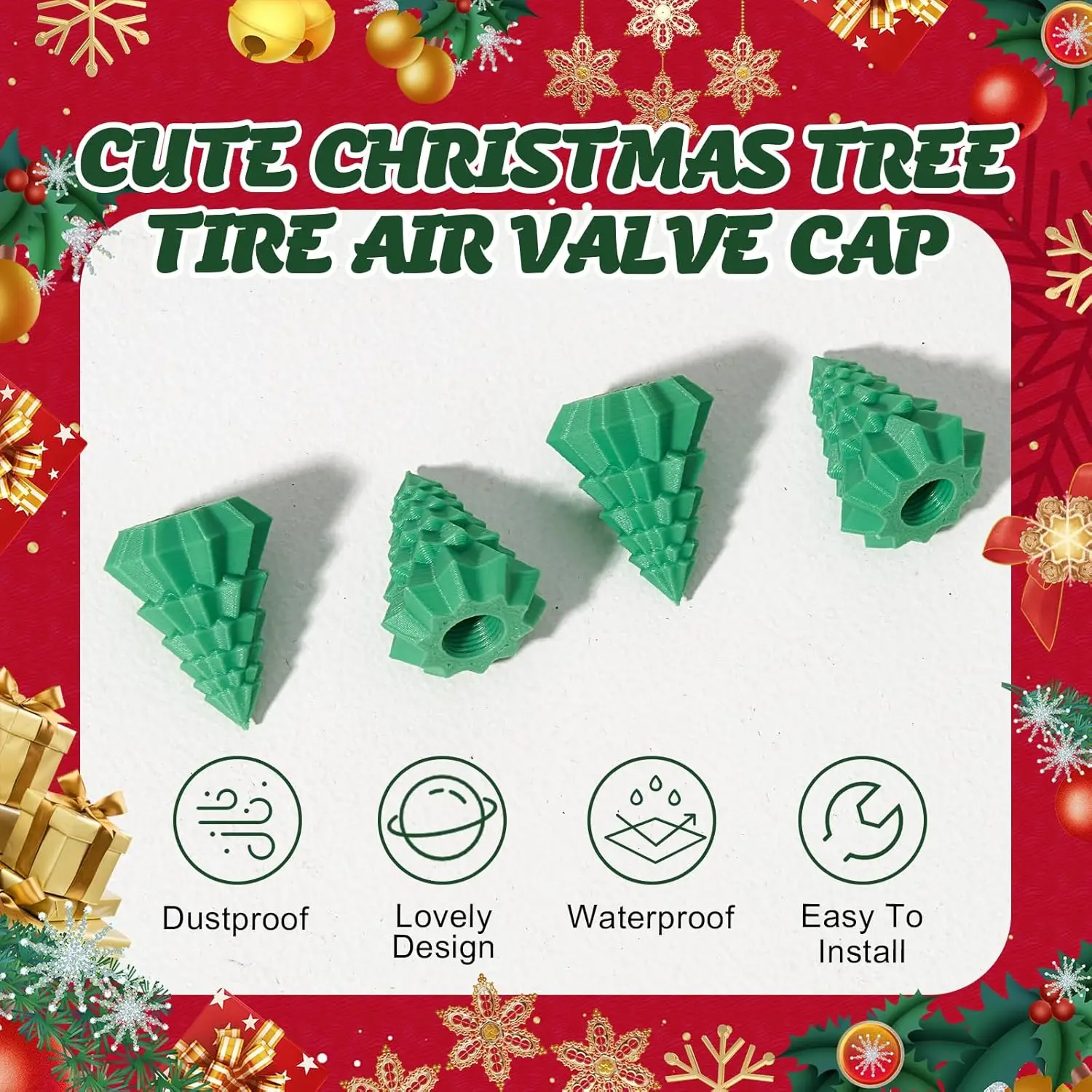 Festive Holiday Tire Air Caps - Decorative Wheel Accessories (4-Pack)