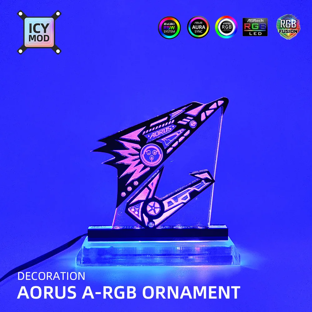 A-rgb Aorus Figura 5v3pin Gigabyte Águia Crença Chassi Decoração Aorus pc Led Iluminação Arco-íris Mod Acrílico Painel de Iluminação Ventiladores e resfriadores - Imagem 2