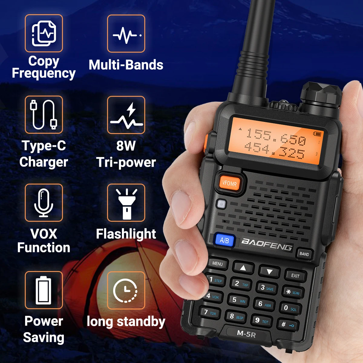 Baofeng M-5R 8W 5W Walkie Talkie Wireless Copy Frequency Type-C Long Range Tri Power Upgraded of UV-5R UV-K6 Ham Two Way Radio 2