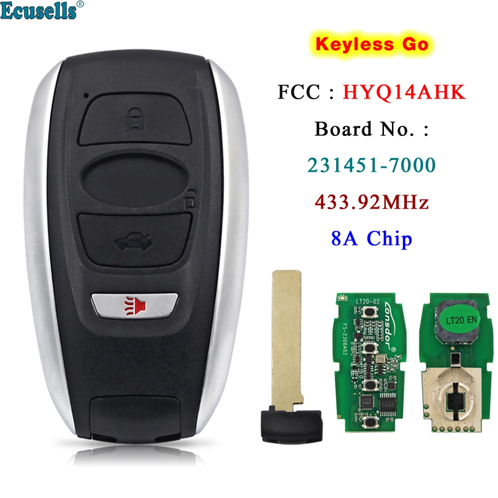 Ecusells Smart Keyless Go Remote Key 4 Pulsanti 433.92Mhz 8A Chip Per Subaru Legacy Outback Forester Impreza Hyq14Ahk 231451-7000
