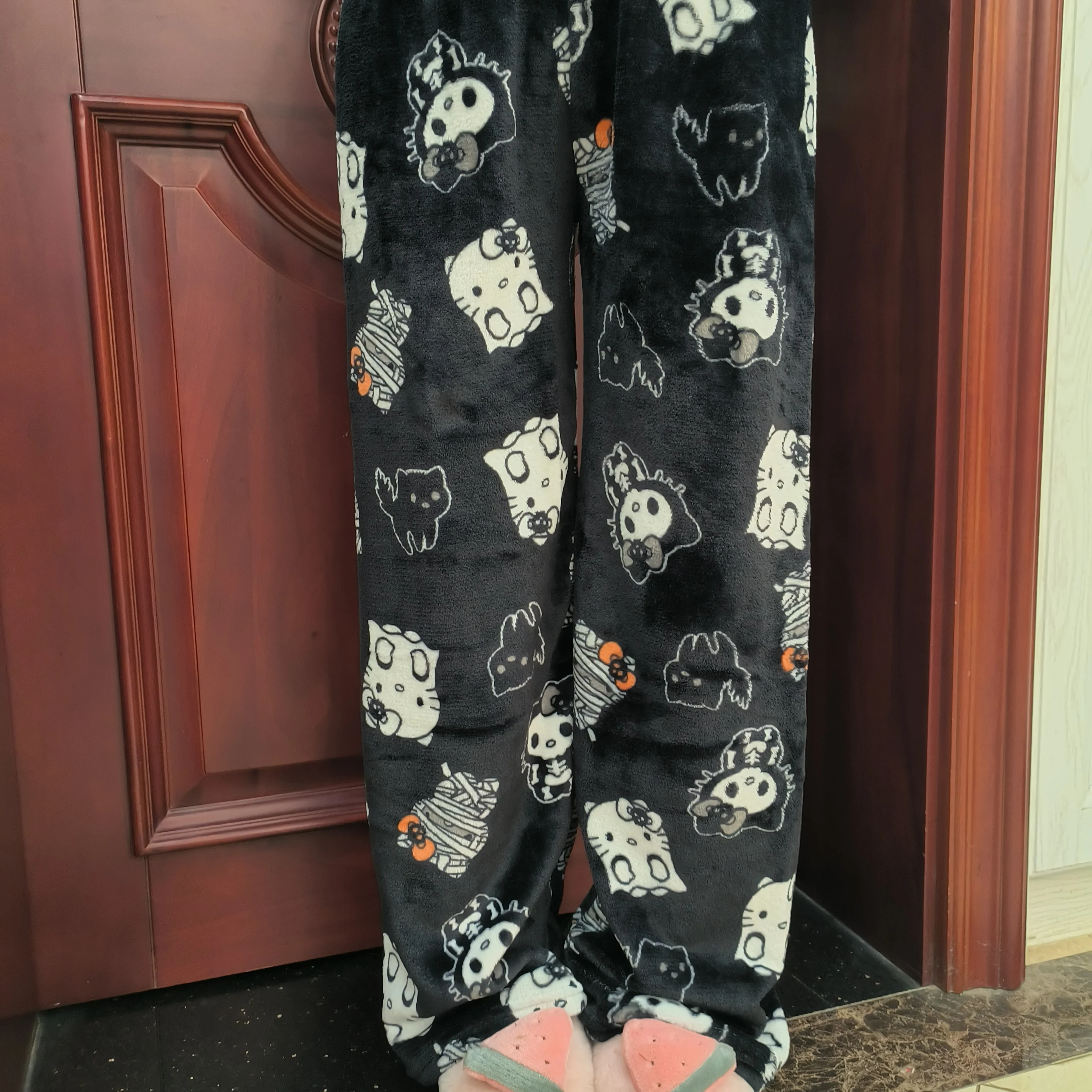 Sanrio Hello Kitty Fleece Coral Pajama Pants Women Casual Home Trousers Kawaii Anime Cartoon Birthday Gift