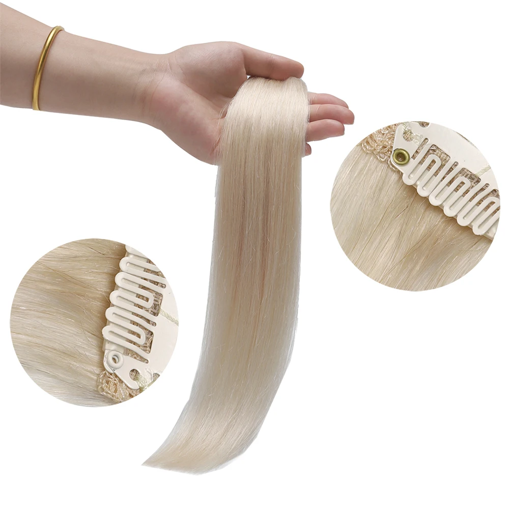 Trendy Hair Lace Clip-on Hair 25g 5pcs Ash Blonde #60 human hair clip in extensions blonde