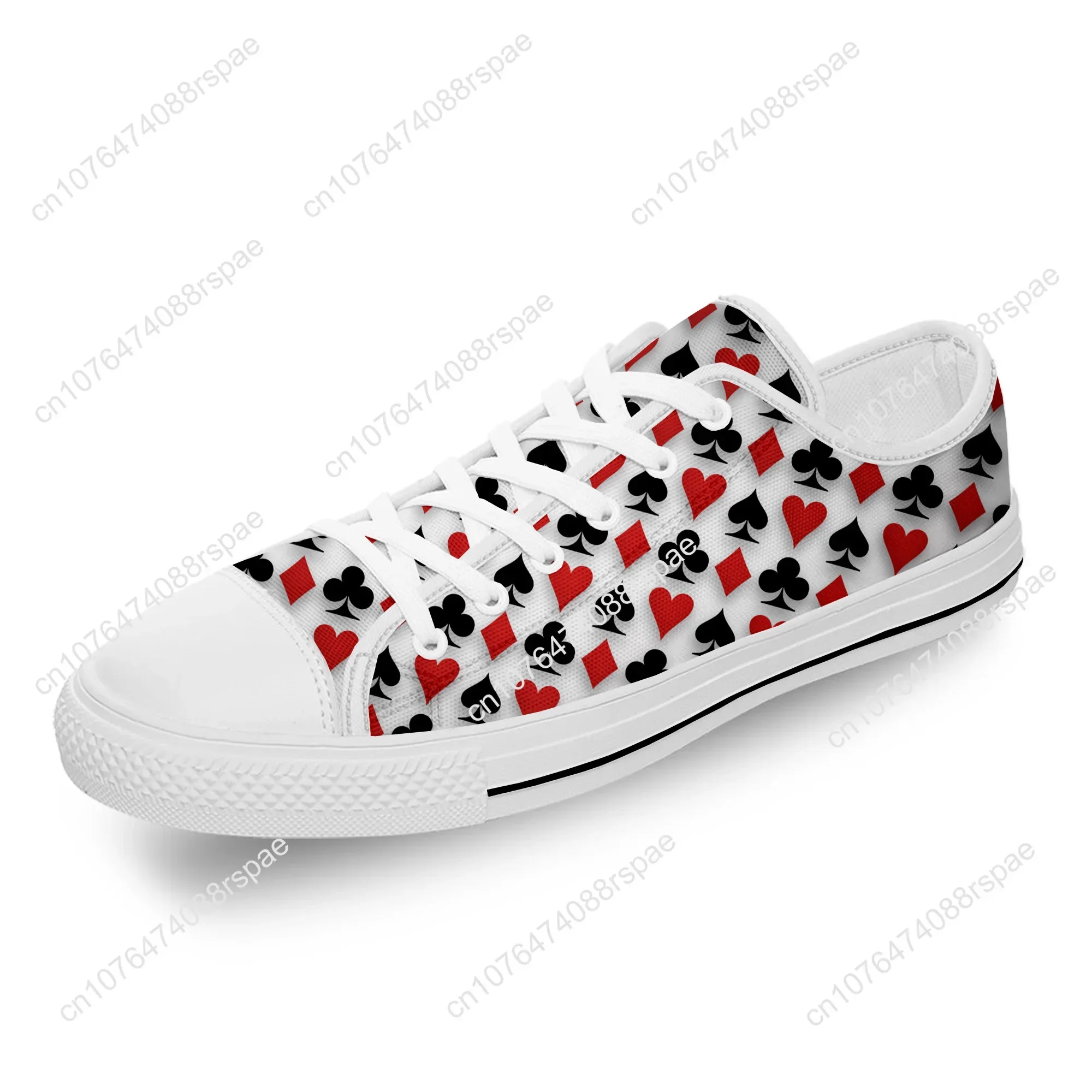 Playing Card Poker Popular Cool White Cloth Fashion 3D Print Low Top Canvas Shoes Men Women Lightweight Breathable Sneakers 2