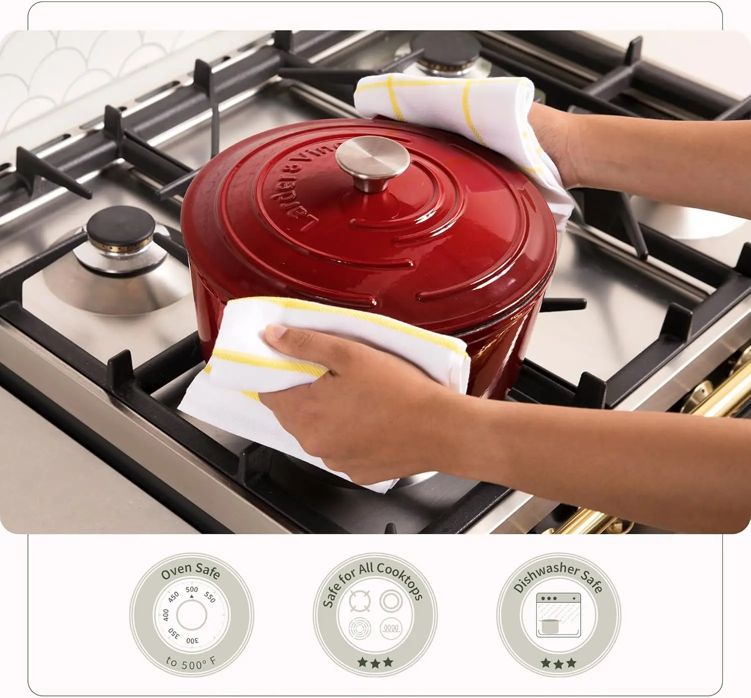 Cast Iron Dutch   5.7qt Dutch Oven Pot with Lid Dutch  for Bread Baking  Compatible on All Cooktops &  Safe to 5 5