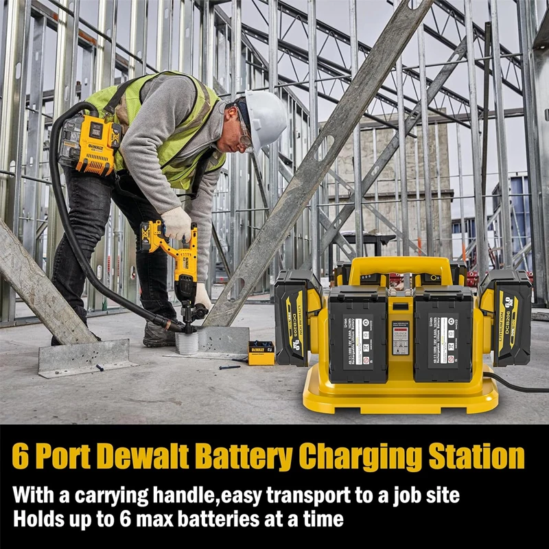 Battery Charger 6-Ports for Dewalt 20V/60V Compatible with DCB200 DCB203 DCB204