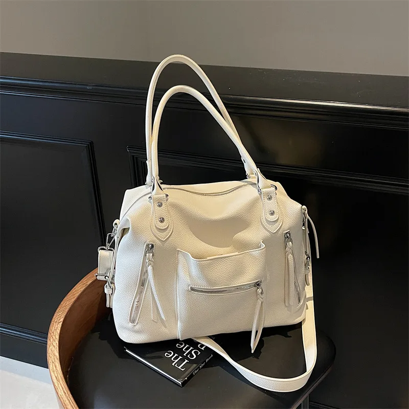 Large Capaci American Retro Leather Tote Bag 2026 New Sle Commuter Crossbody Bag Handheld Armpit Bag Soft Leather Purse Handbags