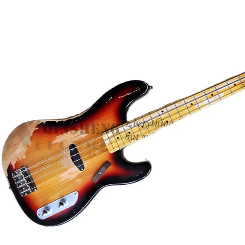 4 Strings Vingate Bass Guitar Tele Sunburst Bass Alder Wood Body Maple