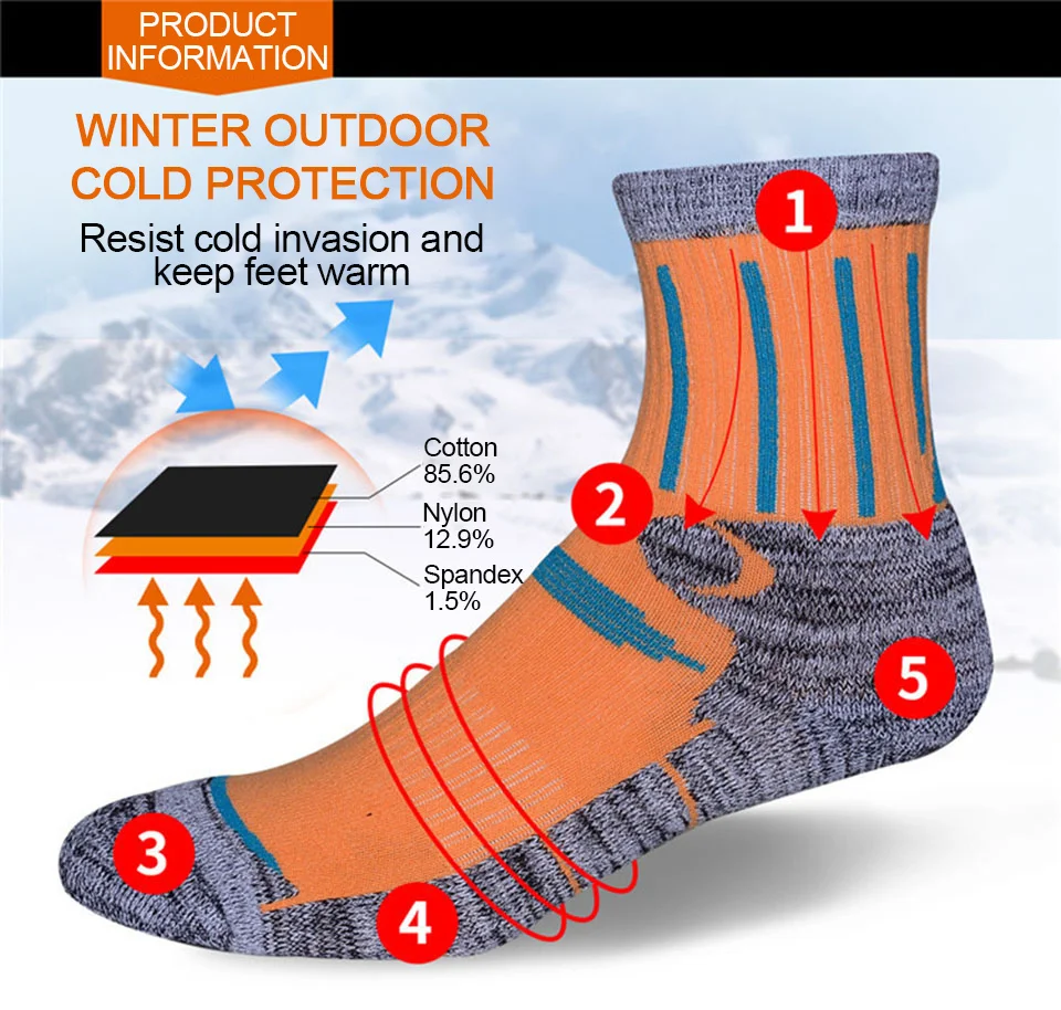 Loogdeel Men Women Winter Outdoor Sports Ski Socks Snowboard Mountaineering Warmth Short Tube Socks Heel Abrasion Resistant