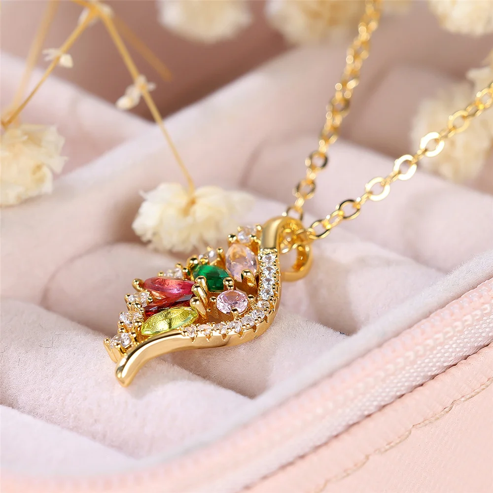 2025 Damenmode Zirkonia Regenbogen Stein Anhänger, Kette Halskette, Damen Retro Gold Hochzeitsschmuck_voghion.com
