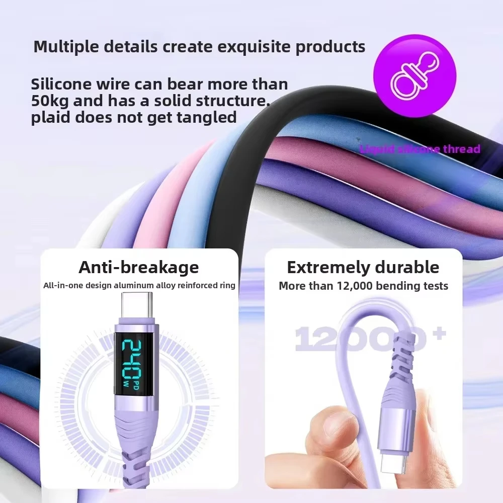 High-Speed Silicone USB-C to USB-C Charging Cable with Digital Display