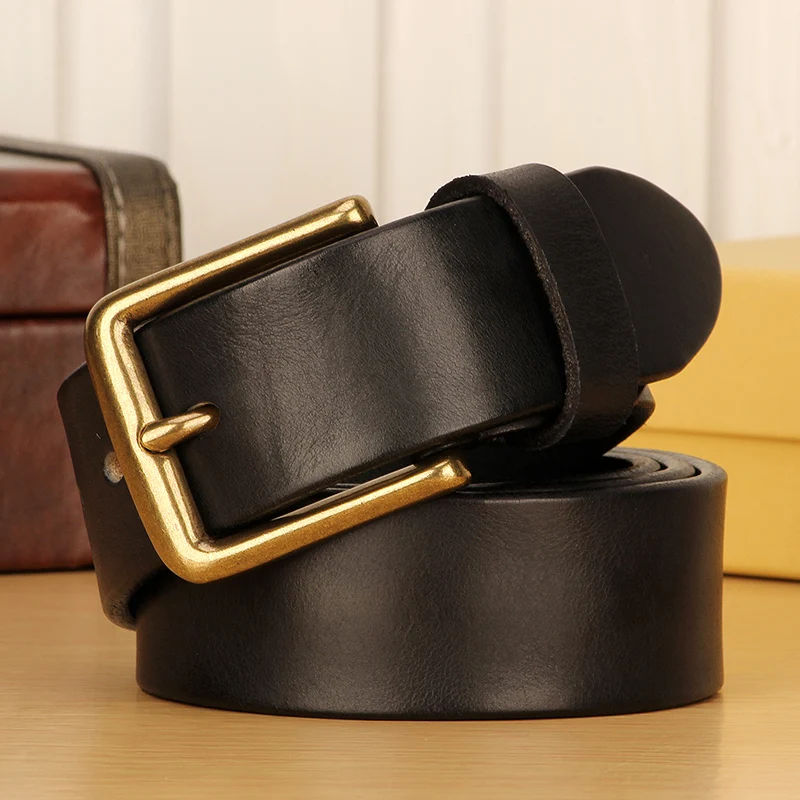 3.8cm Belt Male Leather Copper Buckle Handmade First Pure Cowhide