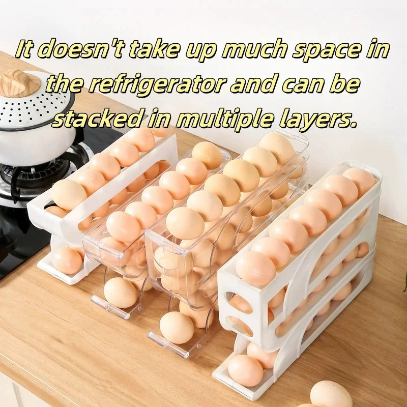 Large Capacity Automatic Egg Roller Household Four Tier Refrigerator Egg Storage Box Space Saving Kitchen Dedicated 3