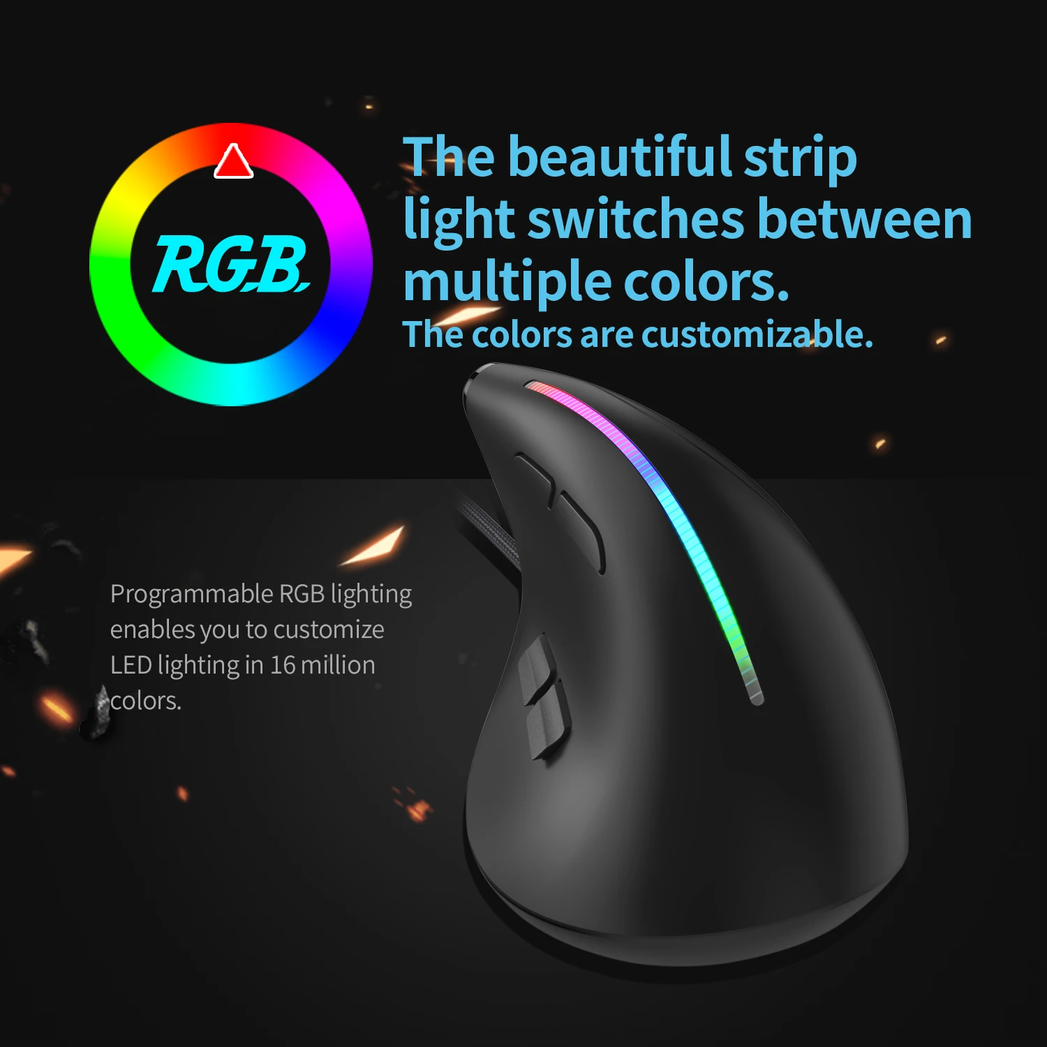 Gaming Mouse Optical Mouse Wired Mouse Lefon Wired Vertical Gaming Mouse RGB Ergonomic Mouse 9 Button Programmable 12800 DPI Optical Gamer Mice for Laptop Pc Gamer T50