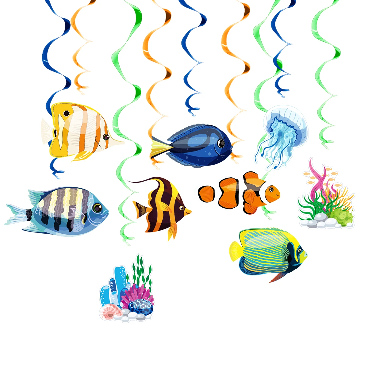 10 Stück tropische Fische Papier Wabenball Ozean Tier Zuhause zum Aufhängen für Kinder unter dem Meer Thema Geburtstag Babyparty Party Dekor – Detail 1