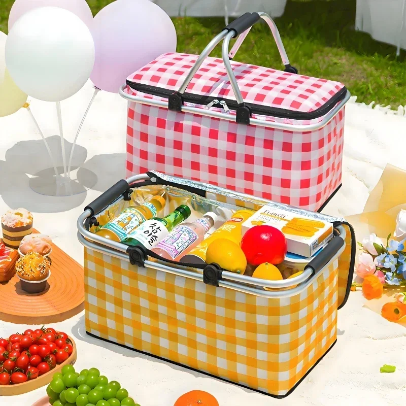 Waterproof Foil Cooler Bag,Picnic Basket, Cooler Case Box,Thermal Insulated Bag,Foldable Aluminum Frame,Fruit Storage Bag