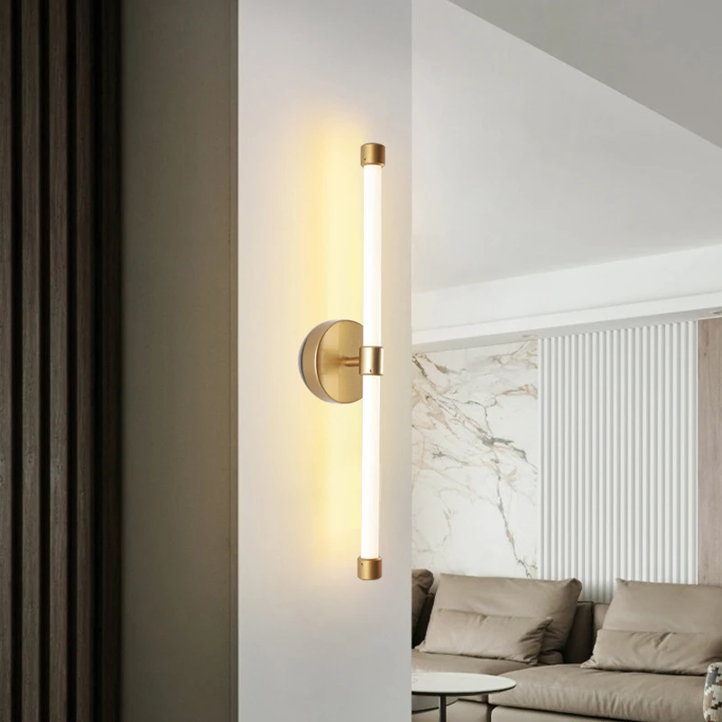 

Modern LED Wall Lamp Industrial Minimalist Long Strip Black Gold Light Restroom Aisle Bedside Bedroom Living Room Fixture Lustre