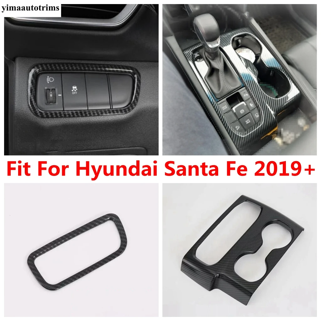 

For Hyundai Santa Fe 2019 - 2021 Accessories ABS Front Head Light Switch Button / Gear Shift Water Cup Panel Decor Cover Trim